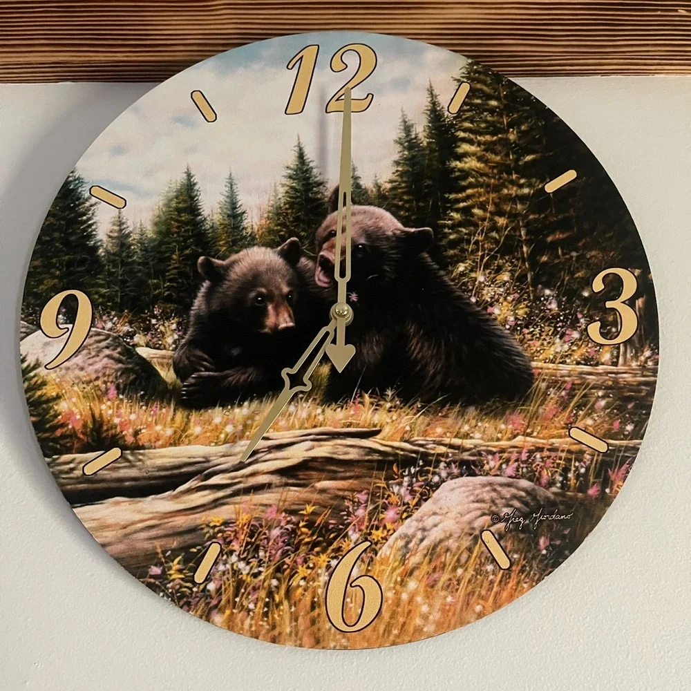 14 in battery operated Bear-Themed Wall Clock with Black and Brown Design